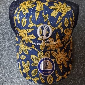 Ahead Navy and Yellow Leaf Pattern Hat